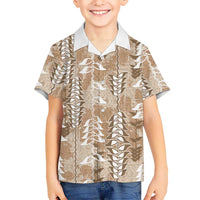 Beige Hawaii Tapa Pattern Family Matching Off Shoulder Maxi Dress and Hawaiian Shirt With Heliconia Vintage Style LT05 Son's Shirt Beige - Polynesian Pride