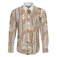 Beige Hawaii Tapa Pattern Family Matching Off Shoulder Short Dress and Hawaiian Shirt With Heliconia Vintage Style LT05 Dad's Shirt - Long Sleeve Beige - Polynesian Pride