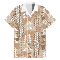 Beige Hawaii Tapa Pattern Family Matching Puletasi and Hawaiian Shirt With Heliconia Vintage Style LT05 Dad's Shirt - Short Sleeve Beige - Polynesian Pride