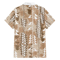 Beige Hawaii Tapa Pattern Family Matching Short Sleeve Bodycon Dress and Hawaiian Shirt With Heliconia Vintage Style LT05 - Polynesian Pride