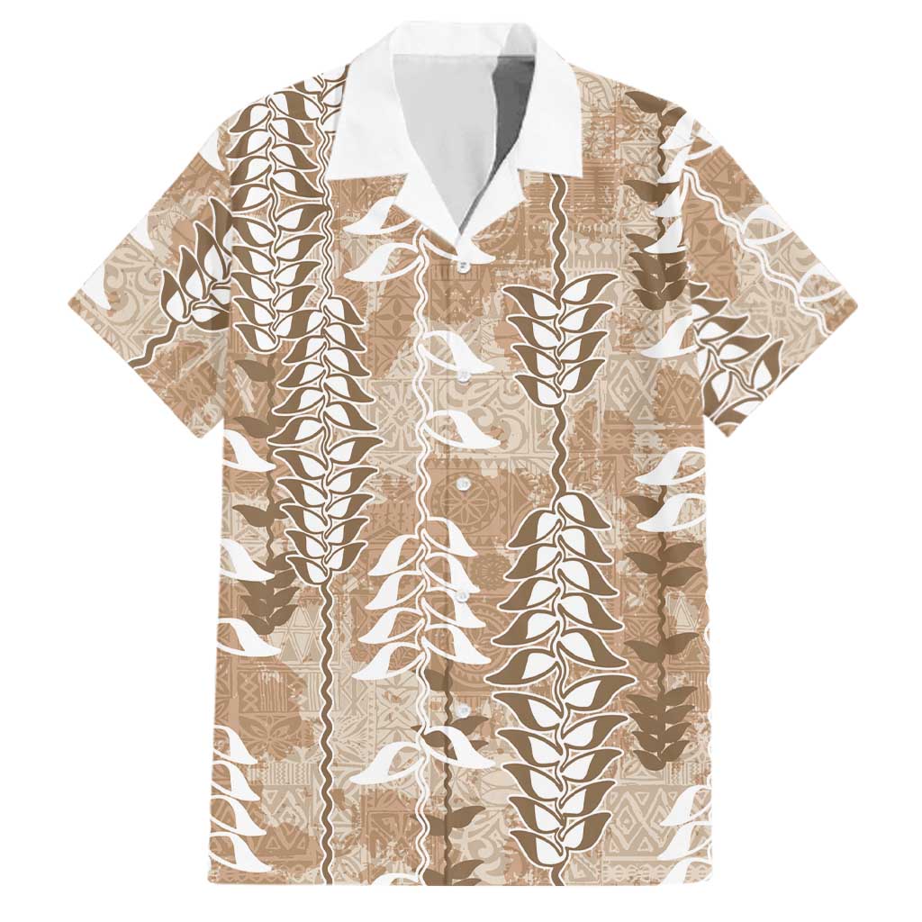 Beige Hawaii Tapa Pattern Family Matching Tank Maxi Dress and Hawaiian Shirt With Heliconia Vintage Style LT05 Dad's Shirt - Short Sleeve Beige - Polynesian Pride
