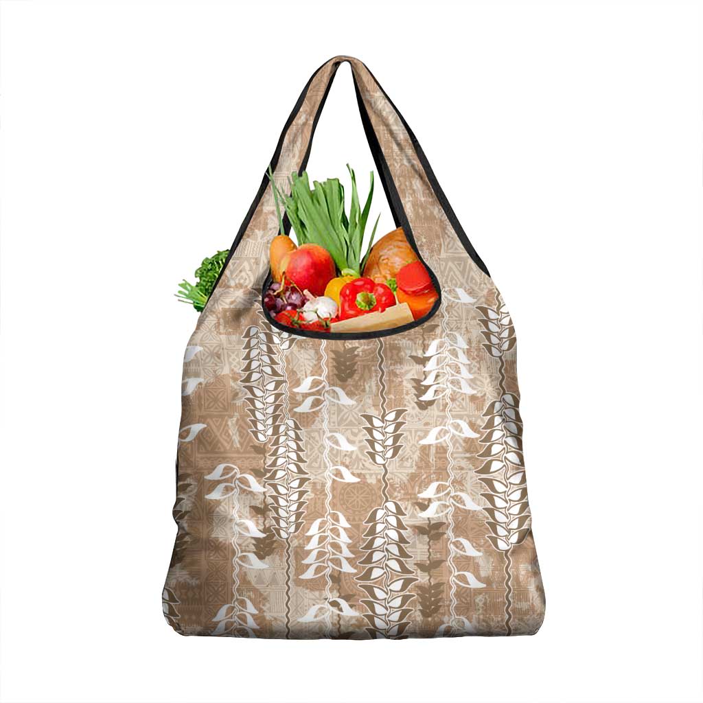 Beige Hawaii Tapa Pattern Grocery Bag With Heliconia Vintage Style LT05 1-pack One Size Beige - Polynesian Pride