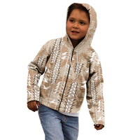 Beige Hawaii Tapa Pattern Kid Hoodie With Heliconia Vintage Style LT05 - Polynesian Pride
