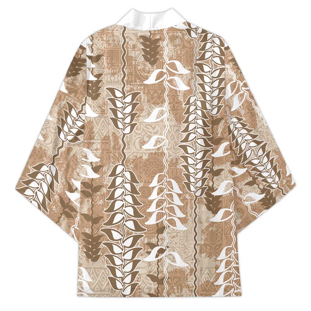 Beige Hawaii Tapa Pattern Kimono With Heliconia Vintage Style LT05 - Polynesian Pride
