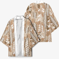 Beige Hawaii Tapa Pattern Kimono With Heliconia Vintage Style LT05 - Polynesian Pride