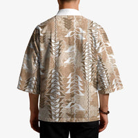 Beige Hawaii Tapa Pattern Kimono With Heliconia Vintage Style LT05 - Polynesian Pride