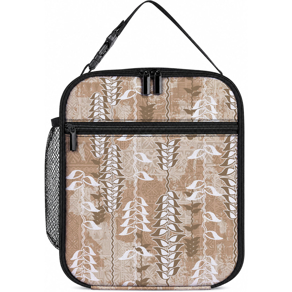 Beige Hawaii Tapa Pattern Lunch Bag With Heliconia Vintage Style LT05 10.2 × 8.3 × 4.3 inch Beige - Polynesian Pride