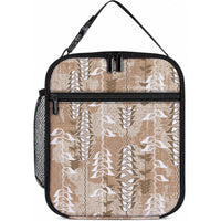 Beige Hawaii Tapa Pattern Lunch Bag With Heliconia Vintage Style LT05 10.2 × 8.3 × 4.3 inch Beige - Polynesian Pride