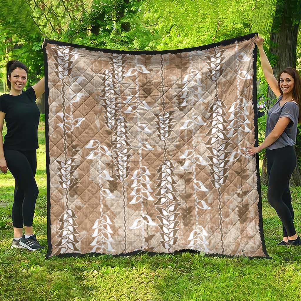Beige Hawaii Tapa Pattern Quilt With Heliconia Vintage Style LT05 - Polynesian Pride