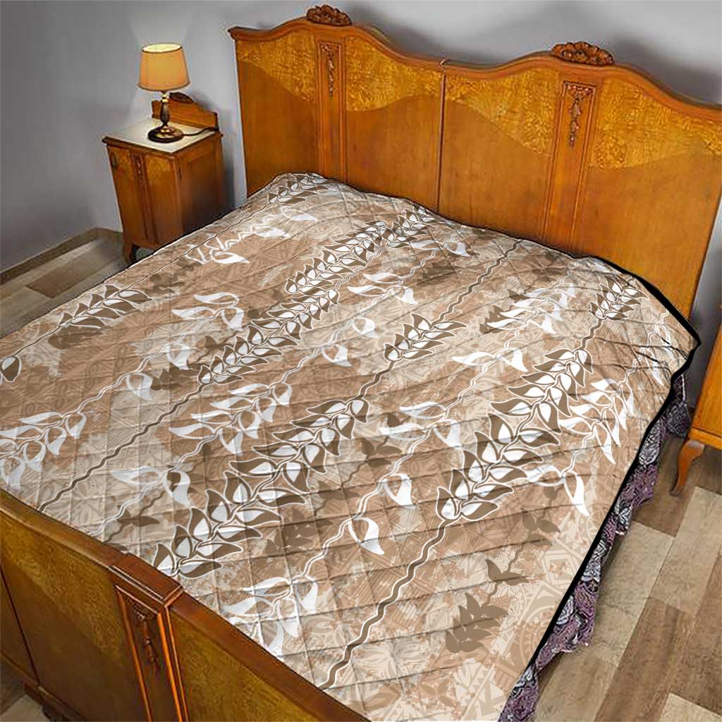 Beige Hawaii Tapa Pattern Quilt With Heliconia Vintage Style LT05 - Polynesian Pride
