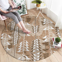 Beige Hawaii Tapa Pattern Round Carpet With Heliconia Vintage Style LT05 - Polynesian Pride
