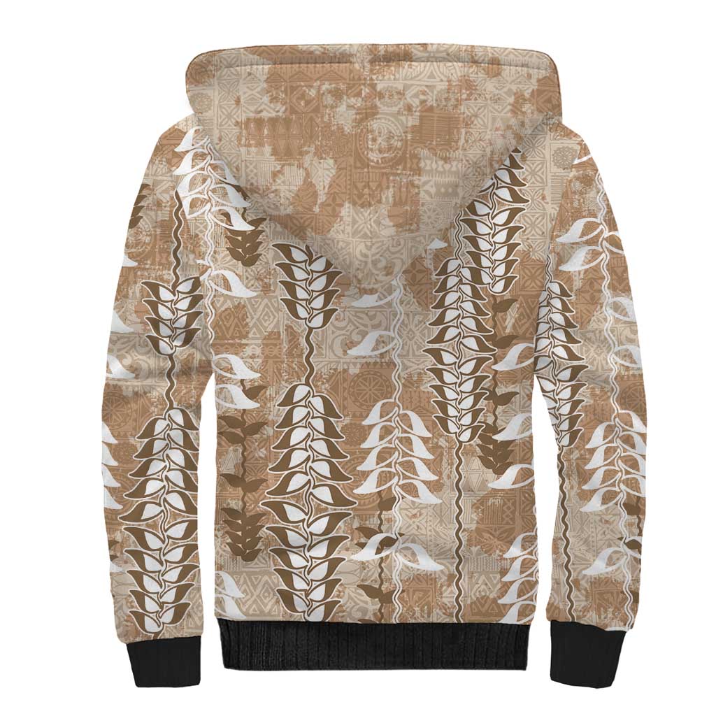 Beige Hawaii Tapa Pattern Sherpa Hoodie With Heliconia Vintage Style LT05 - Polynesian Pride