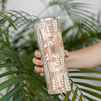 Beige Hawaii Tapa Pattern Skinny Tumbler With Heliconia Vintage Style LT05 - Polynesian Pride