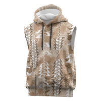 Beige Hawaii Tapa Pattern Sleeveless Hoodie With Heliconia Vintage Style LT05 Beige - Polynesian Pride