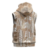 Beige Hawaii Tapa Pattern Sleeveless Hoodie With Heliconia Vintage Style LT05 - Polynesian Pride