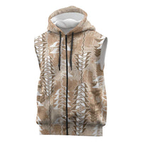Beige Hawaii Tapa Pattern Sleeveless Zip Hoodie With Heliconia Vintage Style LT05 Beige - Polynesian Pride