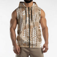Beige Hawaii Tapa Pattern Sleeveless Zip Hoodie With Heliconia Vintage Style LT05 - Polynesian Pride