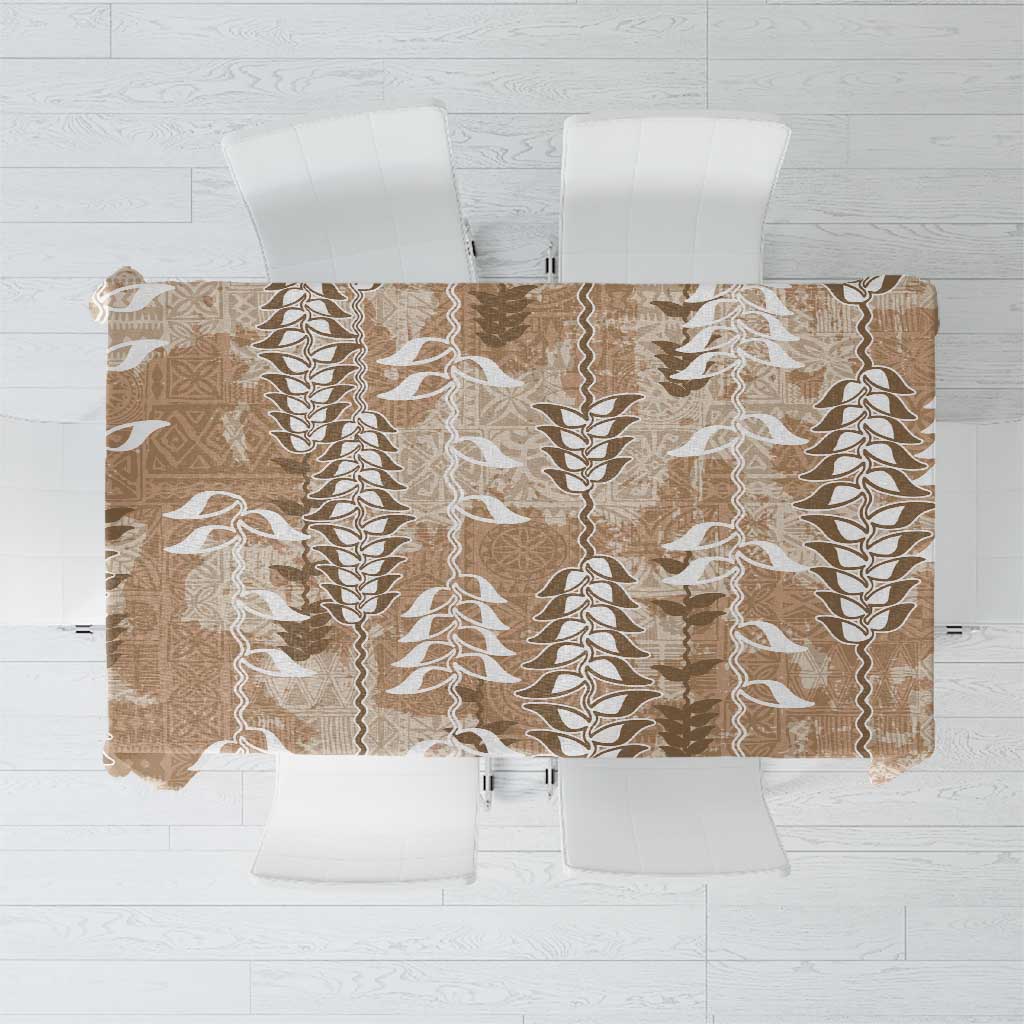 Beige Hawaii Tapa Pattern Tablecloth With Heliconia Vintage Style LT05 Beige - Polynesian Pride