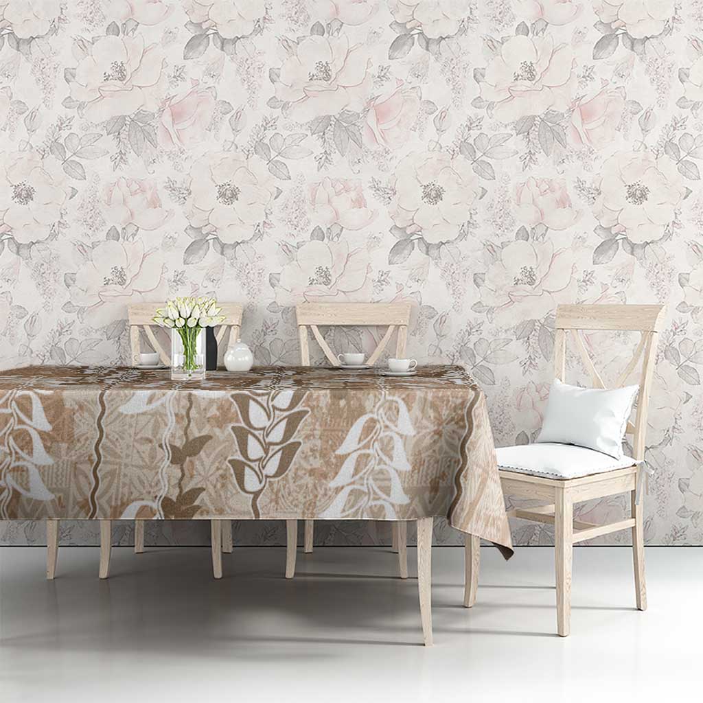 Beige Hawaii Tapa Pattern Tablecloth With Heliconia Vintage Style LT05 - Polynesian Pride