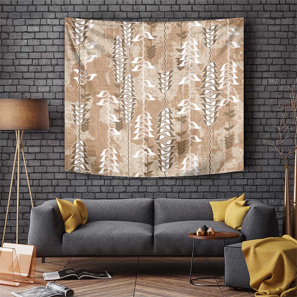 Beige Hawaii Tapa Pattern Tapestry With Heliconia Vintage Style LT05 Beige - Polynesian Pride