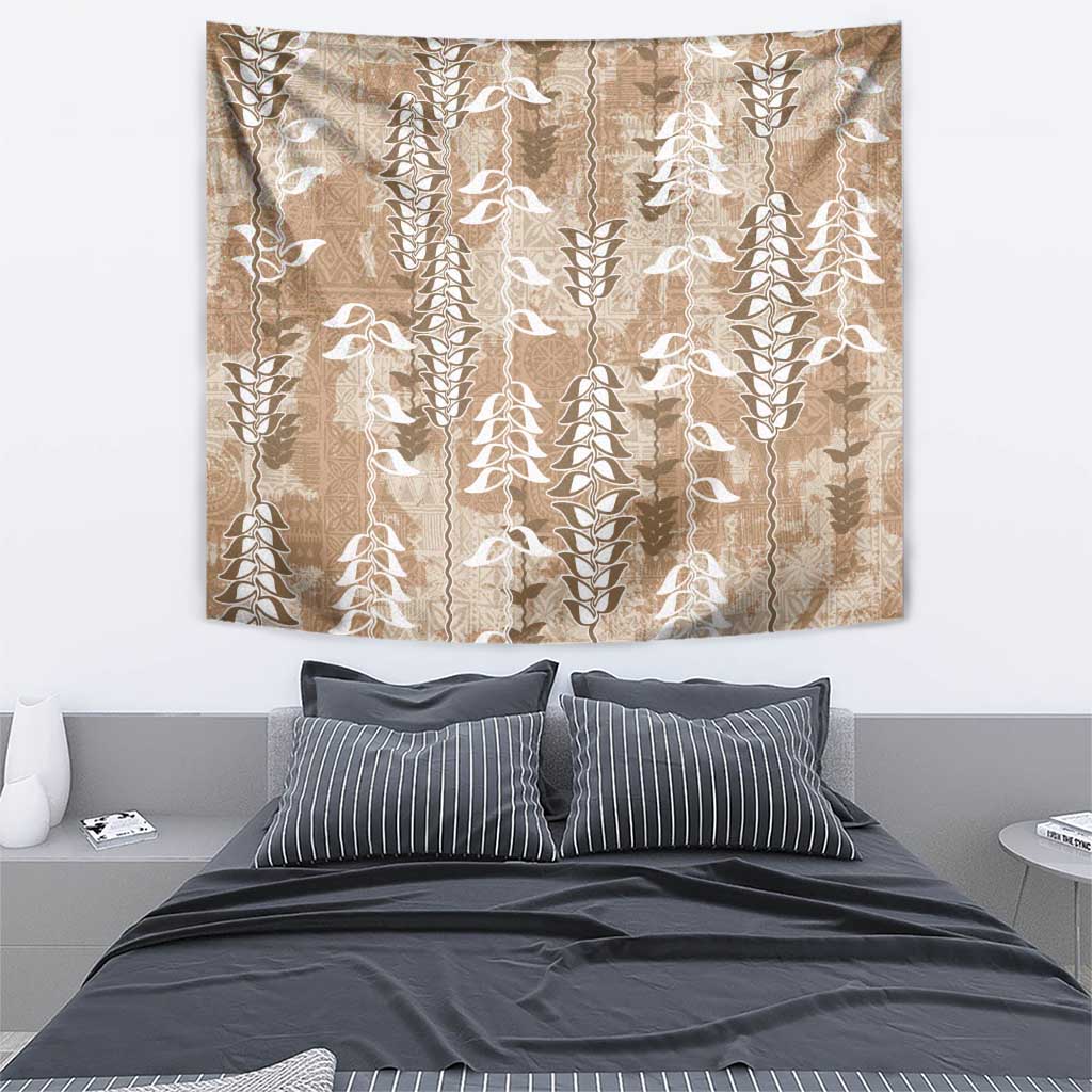 Beige Hawaii Tapa Pattern Tapestry With Heliconia Vintage Style LT05 - Polynesian Pride