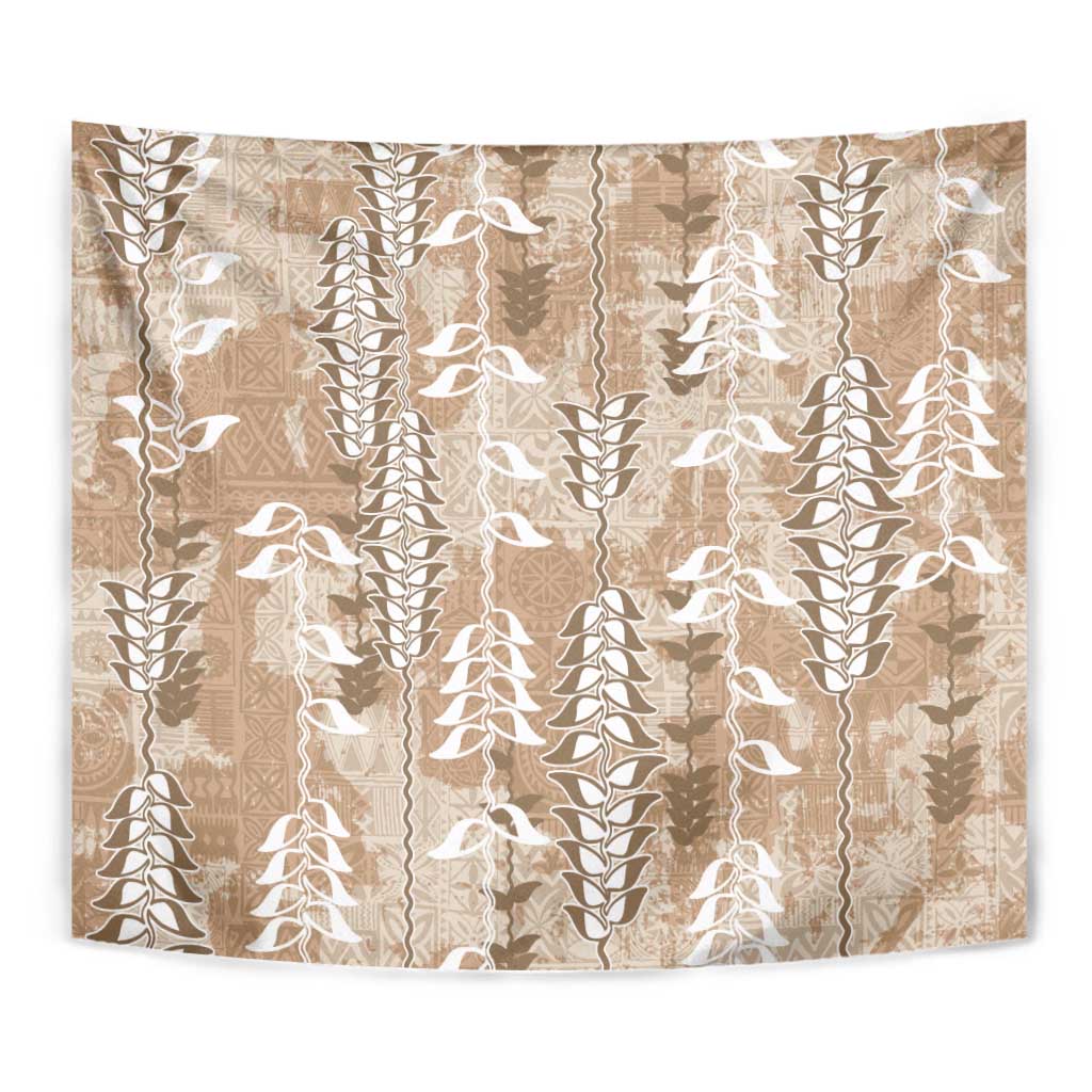 Beige Hawaii Tapa Pattern Tapestry With Heliconia Vintage Style LT05 - Polynesian Pride