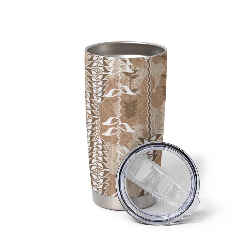 Beige Hawaii Tapa Pattern Tumbler Cup With Heliconia Vintage Style LT05 - Polynesian Pride