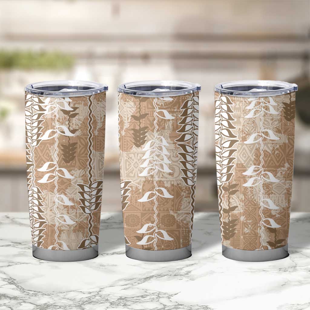 Beige Hawaii Tapa Pattern Tumbler Cup With Heliconia Vintage Style LT05 - Polynesian Pride
