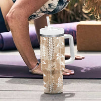 Beige Hawaii Tapa Pattern Tumbler With Handle With Heliconia Vintage Style LT05 - Polynesian Pride