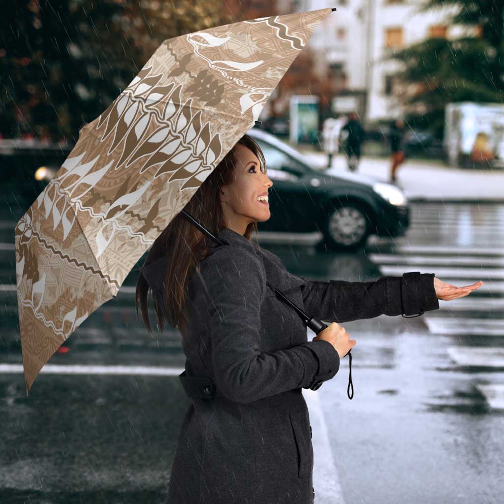 Beige Hawaii Tapa Pattern Umbrella With Heliconia Vintage Style LT05 - Polynesian Pride