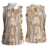 Beige Hawaii Tapa Pattern Women Sleeveless Polo Shirt With Heliconia Vintage Style LT05 - Polynesian Pride