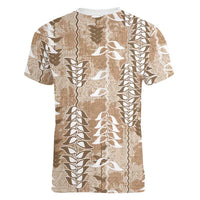 Beige Hawaii Tapa Pattern Women V-Neck T-Shirt With Heliconia Vintage Style LT05 - Polynesian Pride