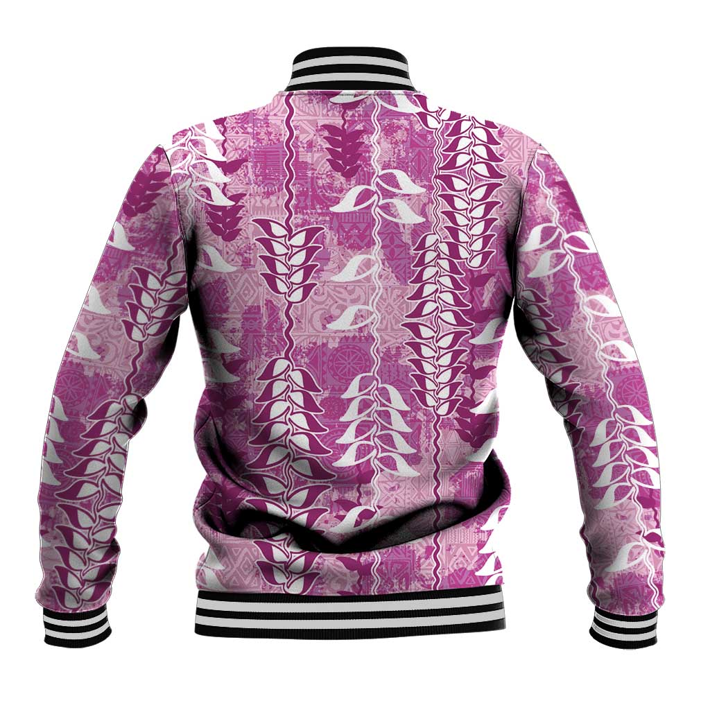 Magenta Hawaii Tapa Pattern Baseball Jacket With Heliconia Vintage Style LT05 - Polynesian Pride