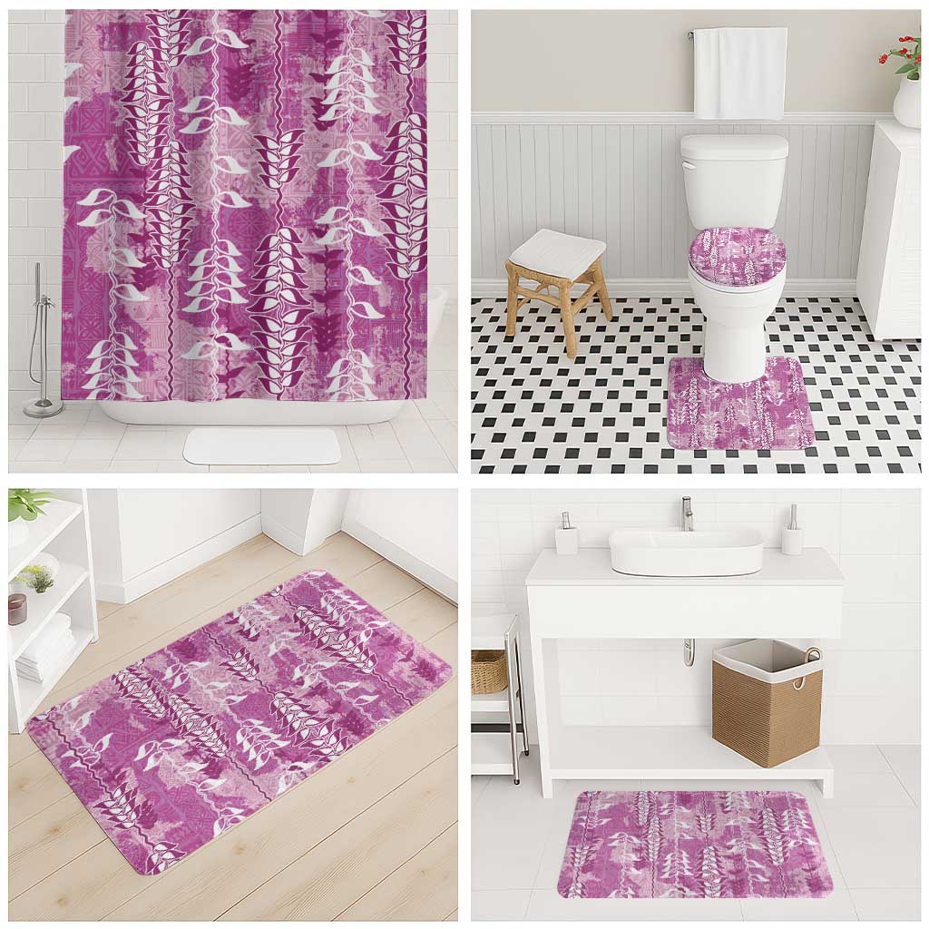 Magenta Hawaii Tapa Pattern Bathroom Set With Heliconia Vintage Style LT05 - Polynesian Pride