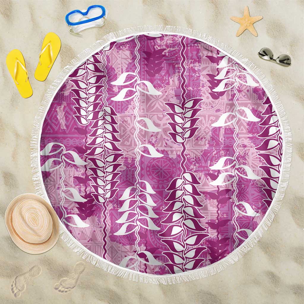 Magenta Hawaii Tapa Pattern Beach Blanket With Heliconia Vintage Style LT05 One Size 150cm Magenta - Polynesian Pride
