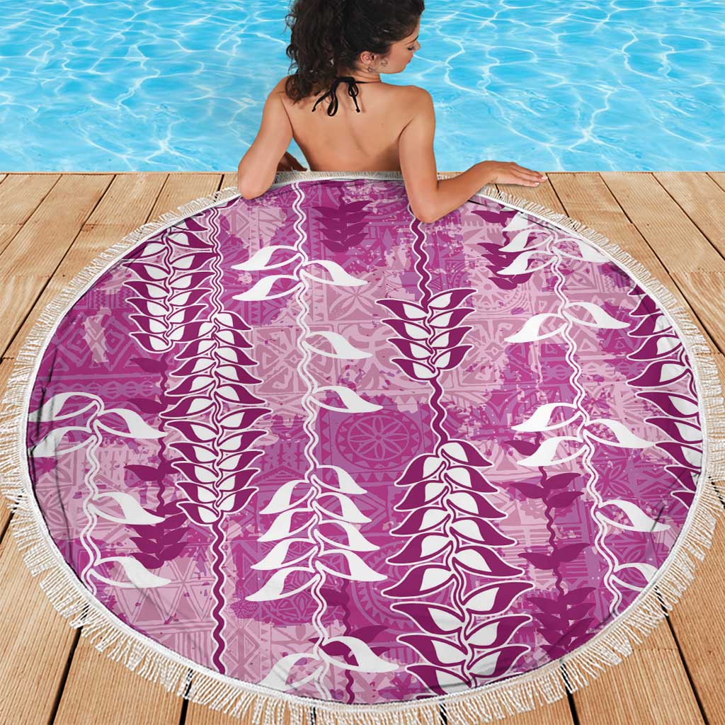Magenta Hawaii Tapa Pattern Beach Blanket With Heliconia Vintage Style LT05 - Polynesian Pride