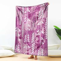 Magenta Hawaii Tapa Pattern Blanket With Heliconia Vintage Style LT05 - Polynesian Pride