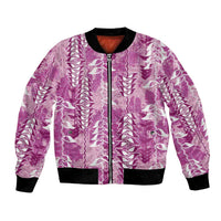 Magenta Hawaii Tapa Pattern Bomber Jacket With Heliconia Vintage Style LT05 Unisex Magenta - Polynesian Pride