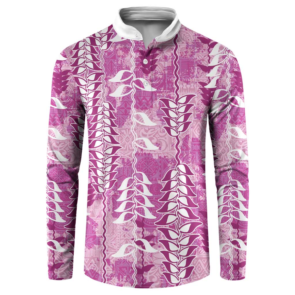 Magenta Hawaii Tapa Pattern Button Sweatshirt With Heliconia Vintage Style LT05 Magenta - Polynesian Pride