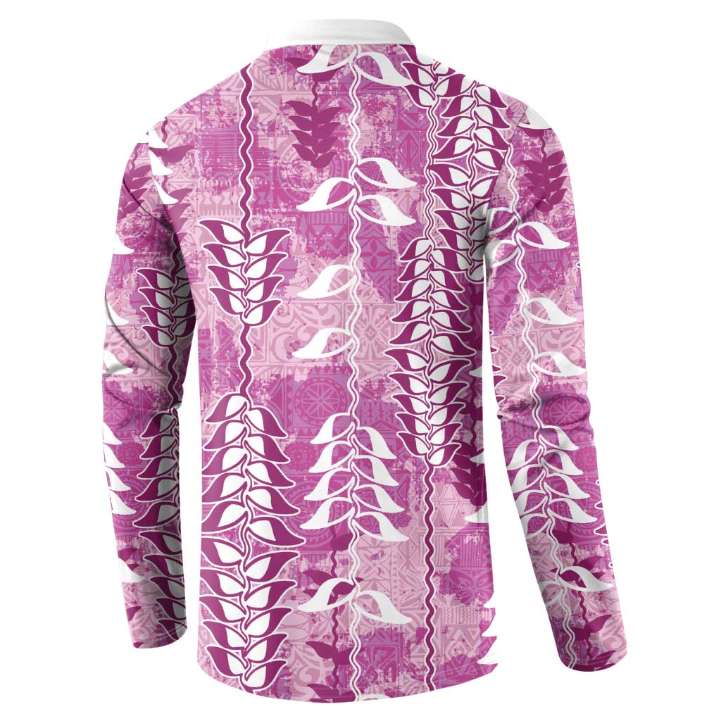 Magenta Hawaii Tapa Pattern Button Sweatshirt With Heliconia Vintage Style LT05 - Polynesian Pride