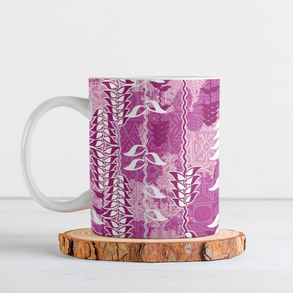 Magenta Hawaii Tapa Pattern Ceramic Mug With Heliconia Vintage Style LT05 Magenta - Polynesian Pride