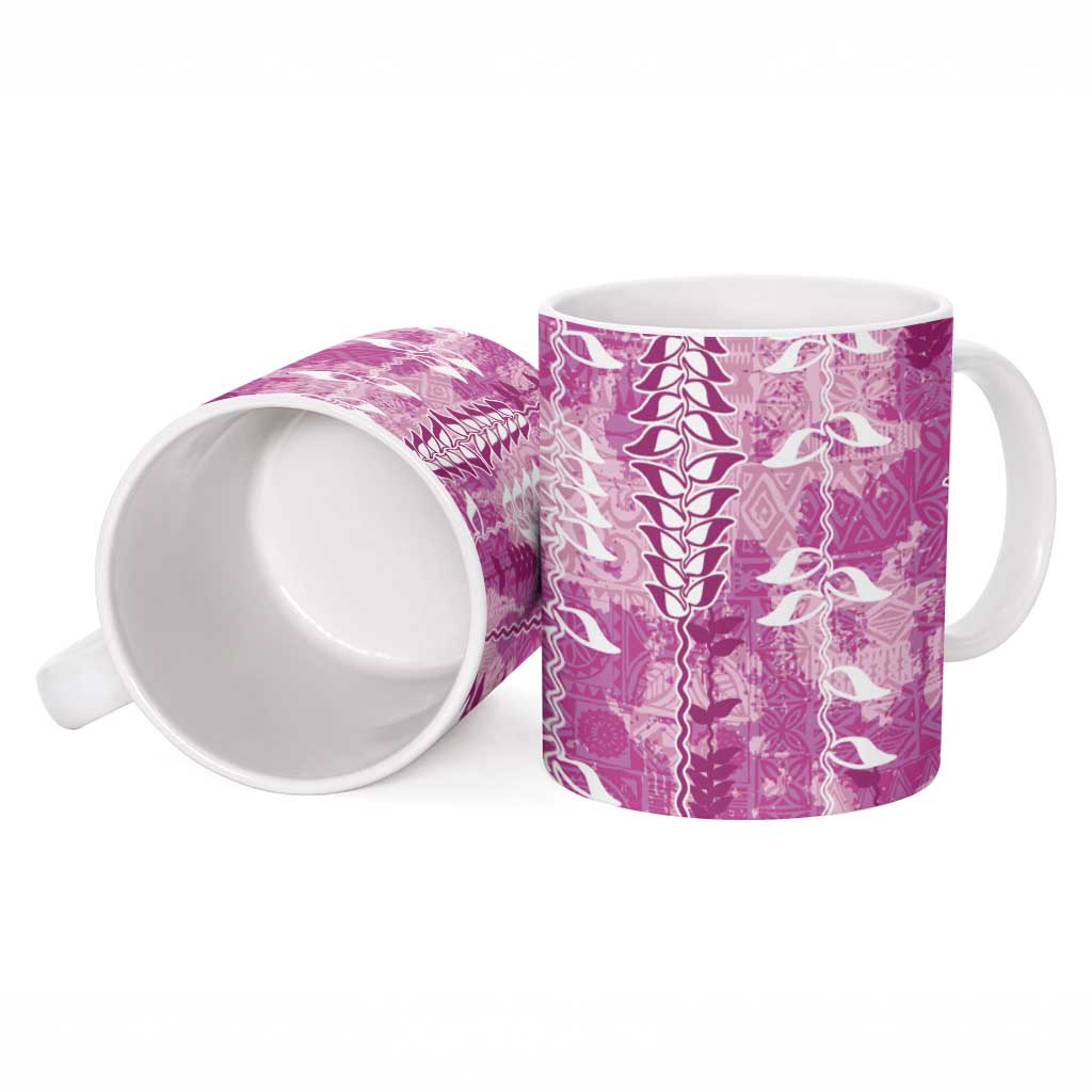 Magenta Hawaii Tapa Pattern Ceramic Mug With Heliconia Vintage Style LT05 - Polynesian Pride
