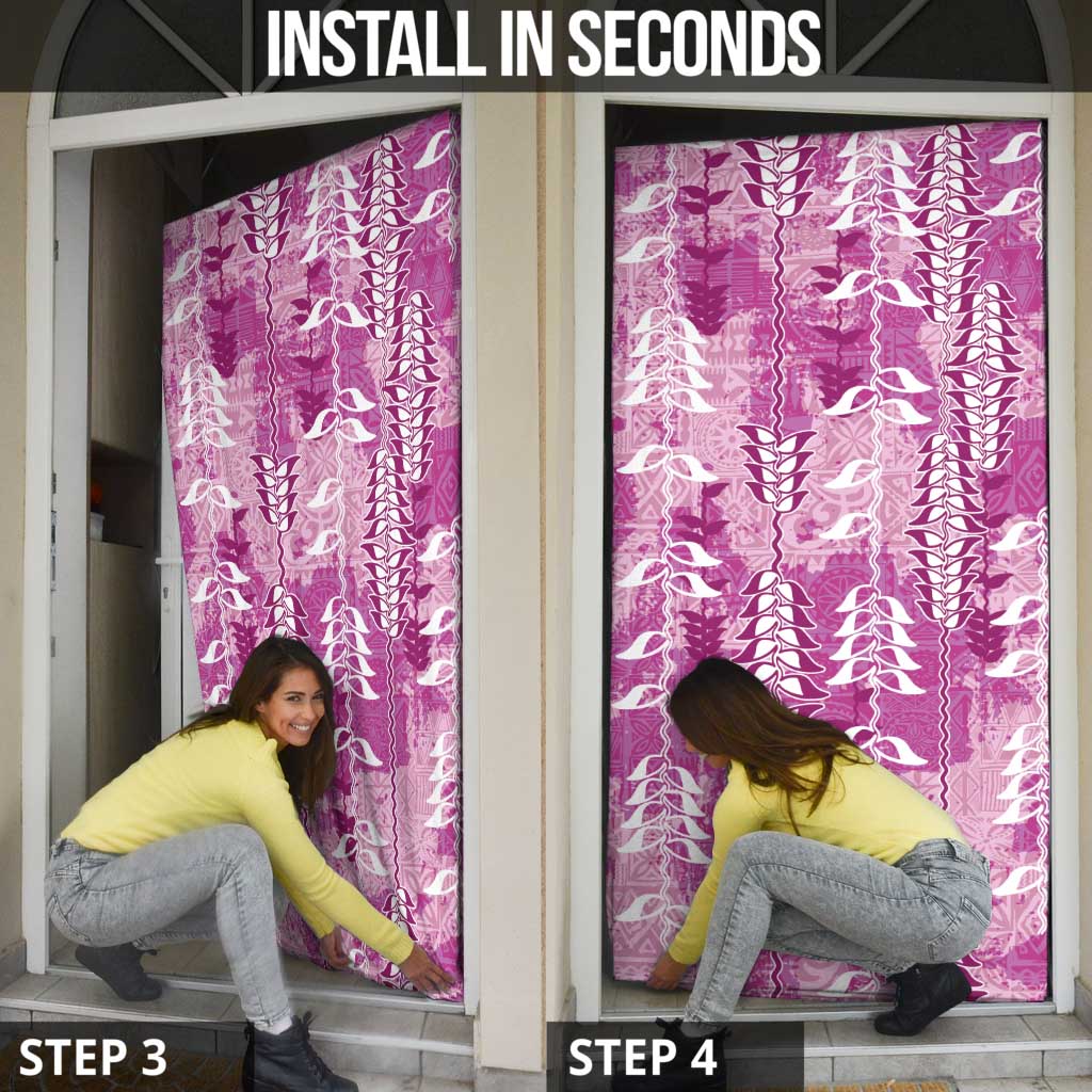 Magenta Hawaii Tapa Pattern Door Cover With Heliconia Vintage Style LT05 - Polynesian Pride
