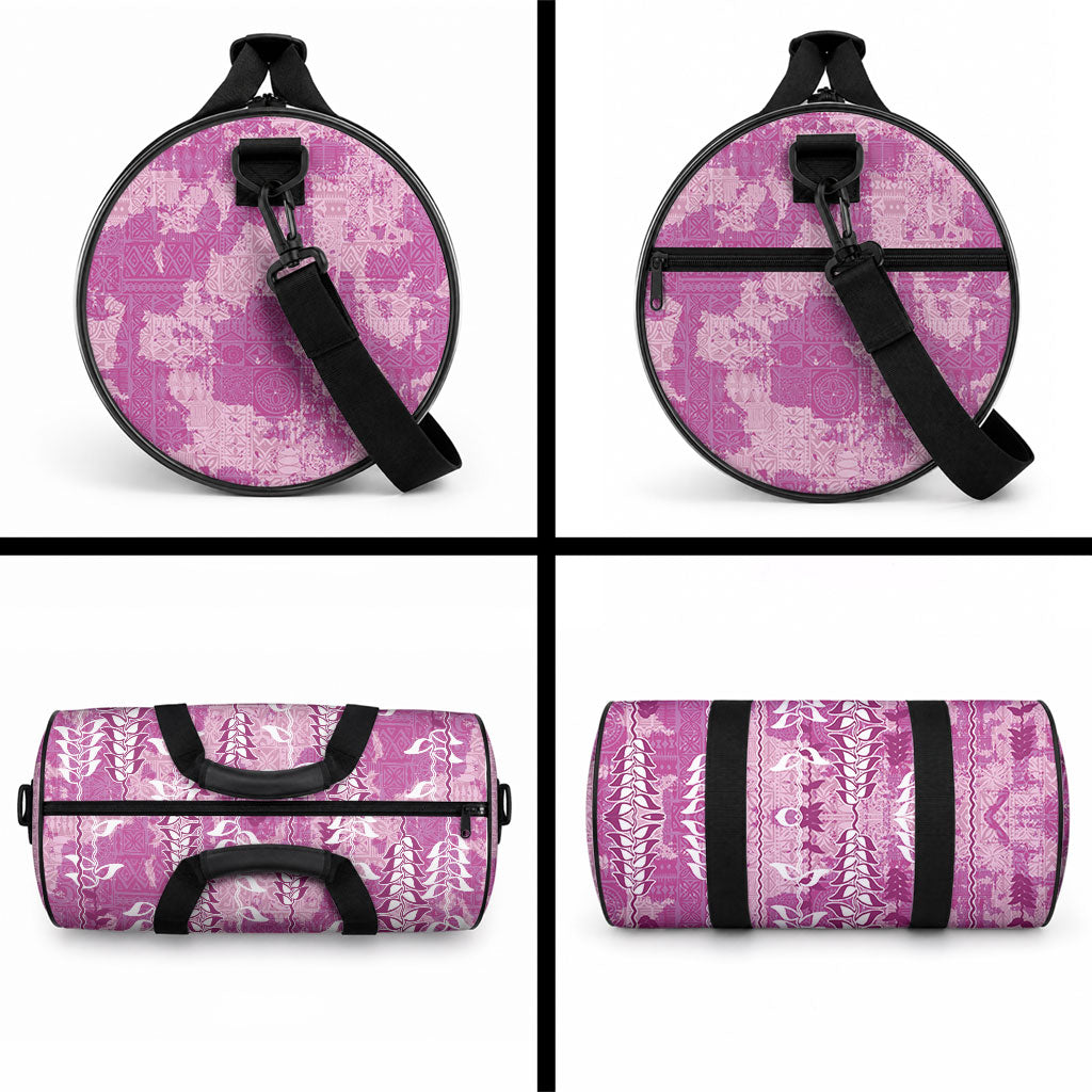 Magenta Hawaii Tapa Pattern Duffle Bag With Heliconia Vintage Style LT05 - Polynesian Pride