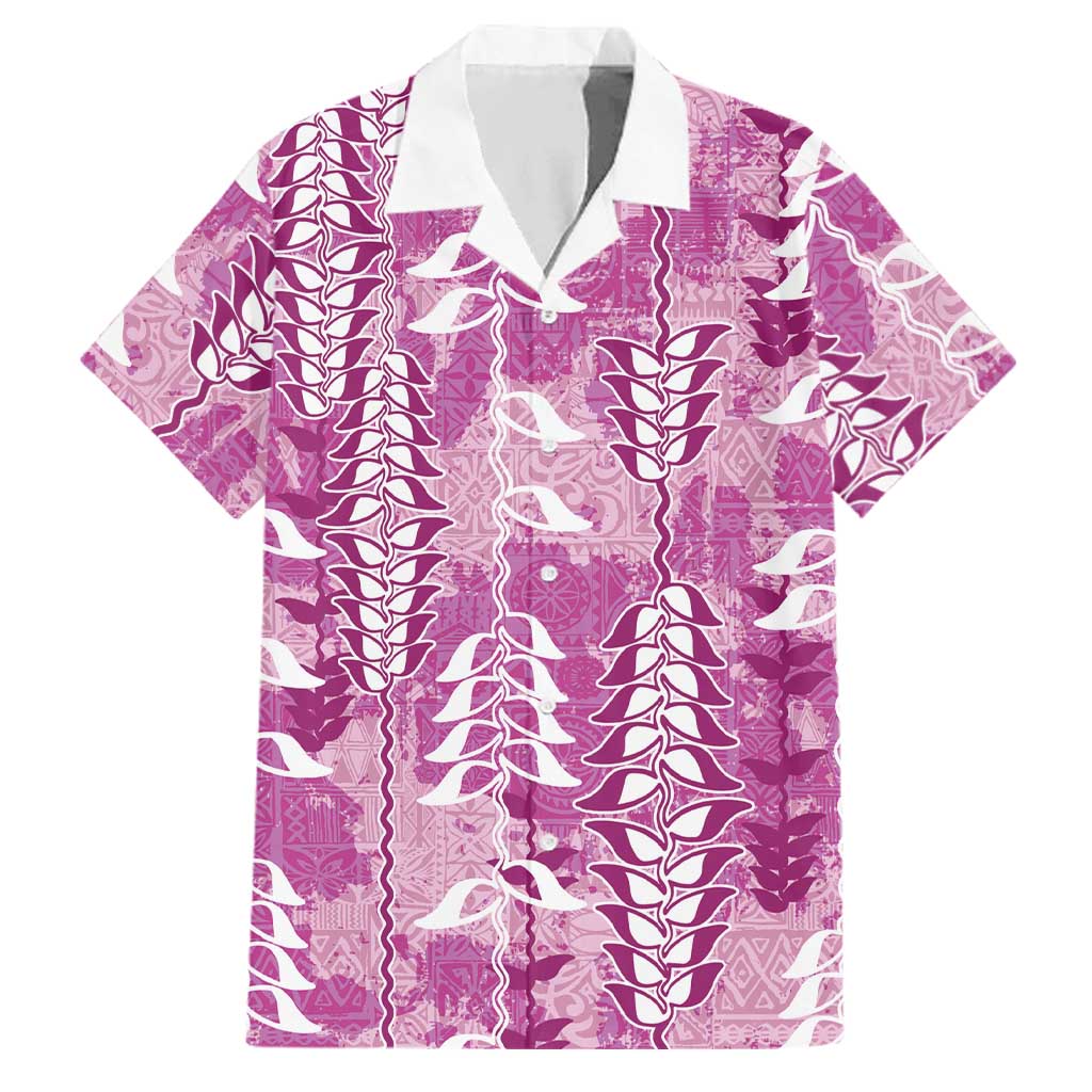 Magenta Hawaii Tapa Pattern Family Matching Puletasi and Hawaiian Shirt With Heliconia Vintage Style LT05 Dad's Shirt - Short Sleeve Magenta - Polynesian Pride
