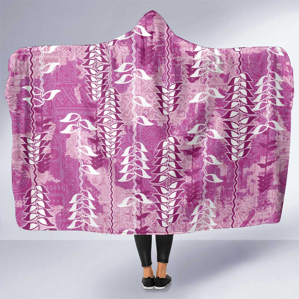 Magenta Hawaii Tapa Pattern Hooded Blanket With Heliconia Vintage Style LT05 One Size Magenta - Polynesian Pride