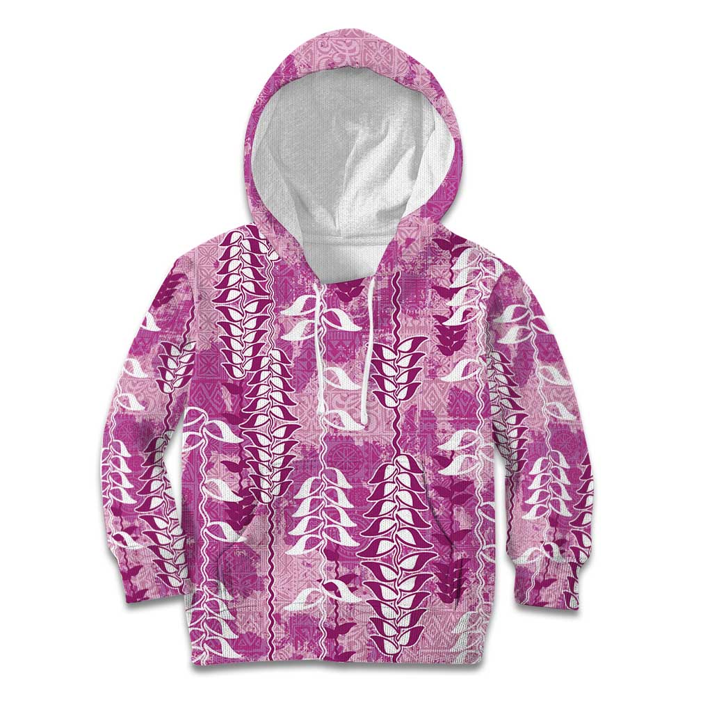 Magenta Hawaii Tapa Pattern Kid Hoodie With Heliconia Vintage Style LT05 Hoodie Magenta - Polynesian Pride