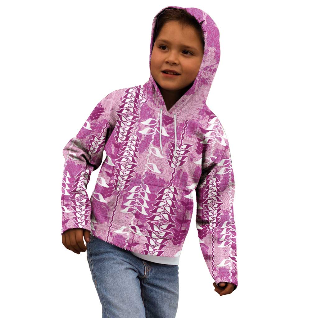 Magenta Hawaii Tapa Pattern Kid Hoodie With Heliconia Vintage Style LT05 - Polynesian Pride