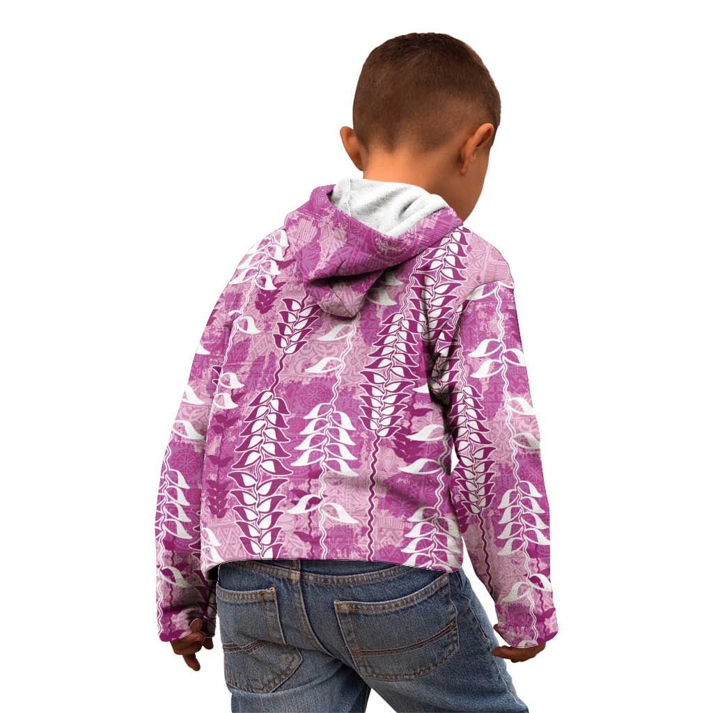 Magenta Hawaii Tapa Pattern Kid Hoodie With Heliconia Vintage Style LT05 - Polynesian Pride
