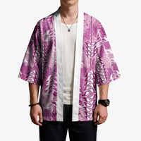 Magenta Hawaii Tapa Pattern Kimono With Heliconia Vintage Style LT05 - Polynesian Pride